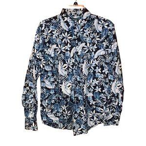 Cubavera‎ Men’s Blue Hawaiian Shirt Floral Button Down Medium Cotton Long Sleeve